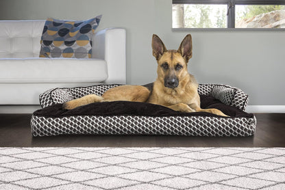 Pillow Dog Bed for Large Dogs W/ Removable Bolsters & Washable Cover - Plush & Woven Decor Comfy Couch Sofa - Diamond Brown, Jumbo/Xl