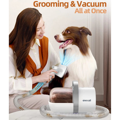 7 in 1 Dog Grooming Kit, Low Noise Pet Grooming Vacuum with 1.5 L Dust Cup, Dog Vacuum for Shedding Grooming, with 7 Professional Grooming Tools for Dogs Cats Pet Hair & Home Cleaning, Gray