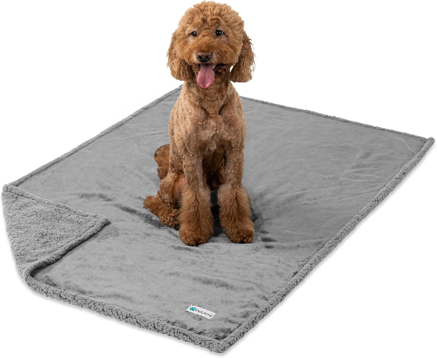 WATERPROOF Dog Blanket for Bed, XL Dog Pet Blanket Couch Cover Protector, Sherpa Fleece Leakproof Blanket for Crate Kennel Sofa Furniture Queen Bed Protection Reversible Soft 90X90 Light Grey